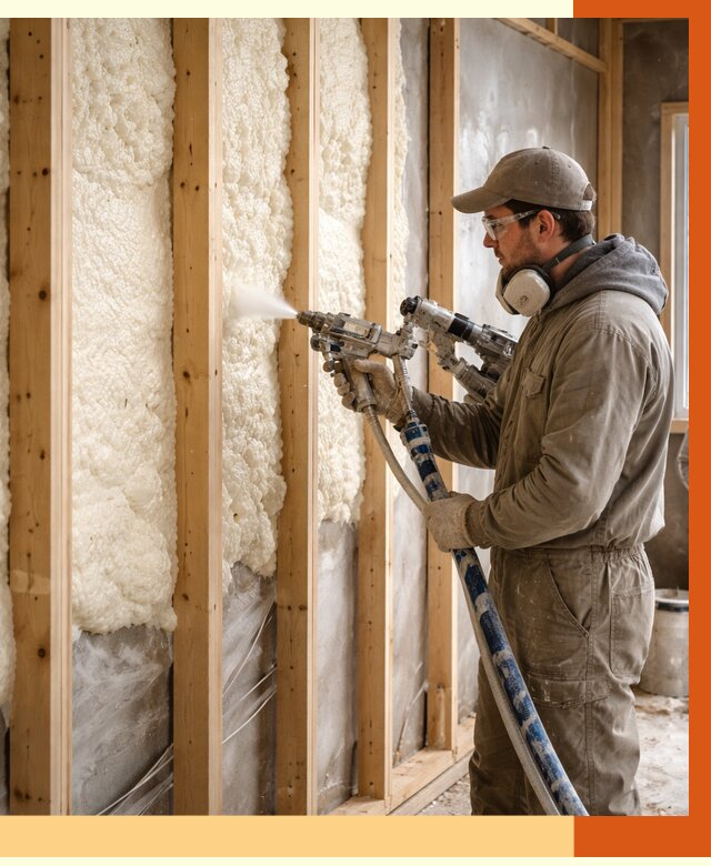 Утепление каркасной стены ППУ в Тамбове от 4315 руб./м2 под ключ | ТепломастерТмб